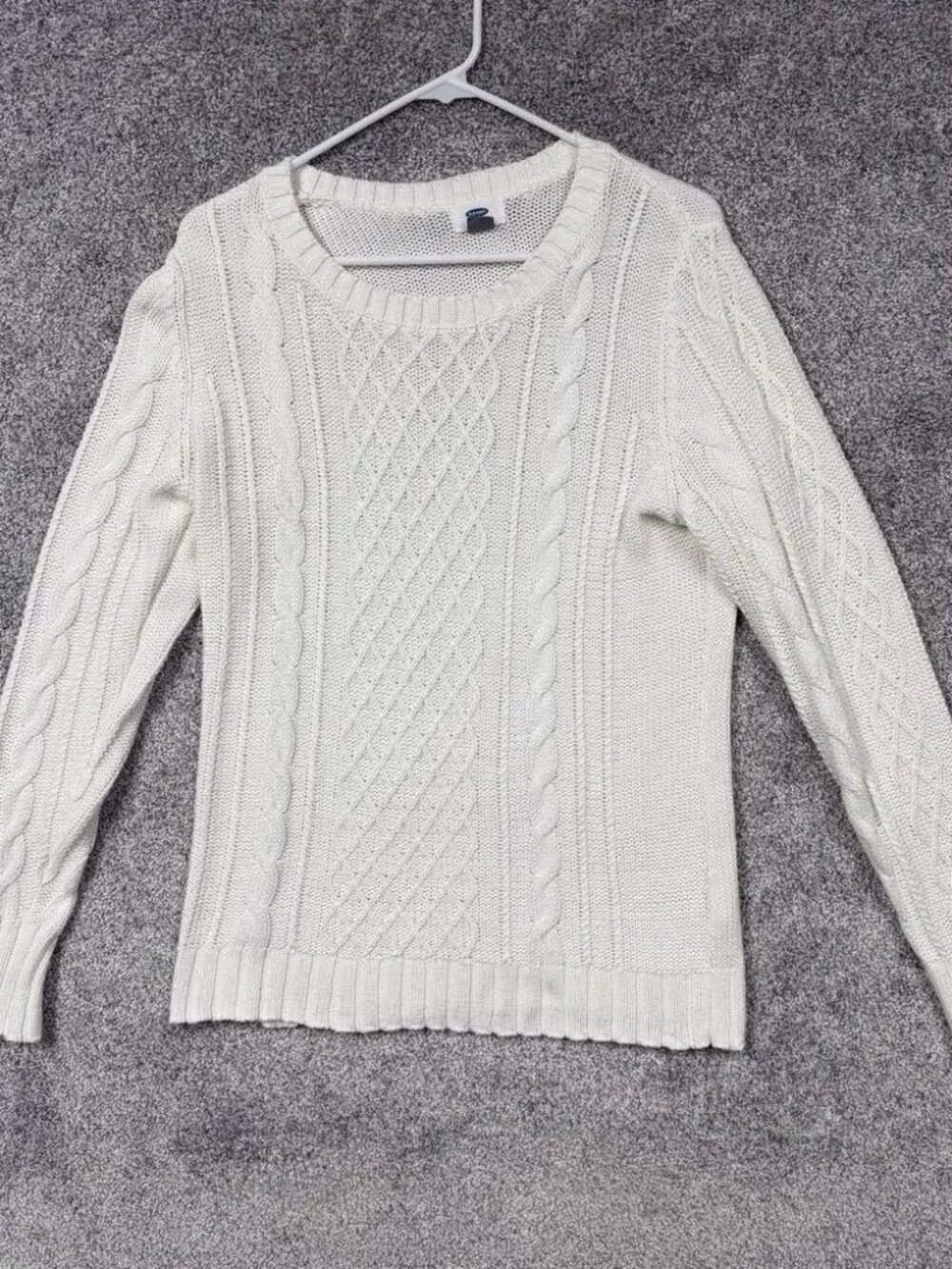 Old Navy Sweater Womens L White Cable Knit Crewneck Coastal Winter Chic Normcore